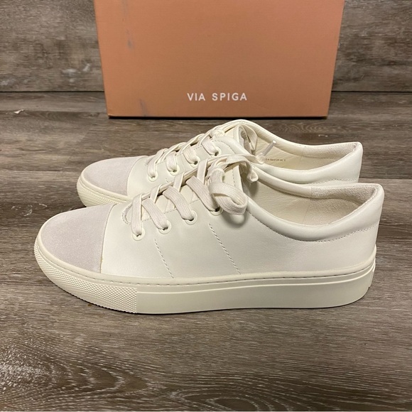 Via Spiga | Sybil Leather Cap Toe Sneakers Size 6.5 NEW Milk - Picture 5 of 11